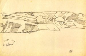Paisaje de campos de Egon Schiele